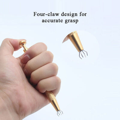 Piercing Ball Grabber Tool Pick up Tool with 4 Prongs Holder Diamond Claw Tweezers for Small Parts Pickup IC Chips Gems Prong