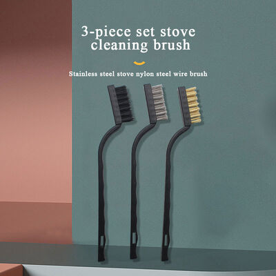 7inch 3-piece Set Stove Cleaning Brush Kitchen Cleaning Rust Removal Industrial Stainless Steel Nylon Copper Plated Wire Brush